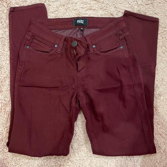 Paige Burgundy Skinny Jeans - Picture 2 of 8